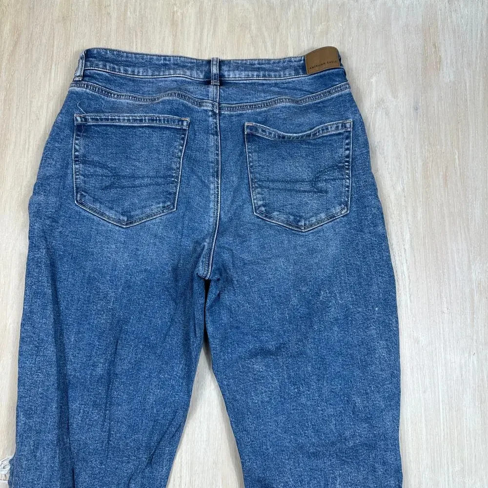 American Eagle Distressed Mom Jean Strigid High Rise Straight Casual Jeans 12